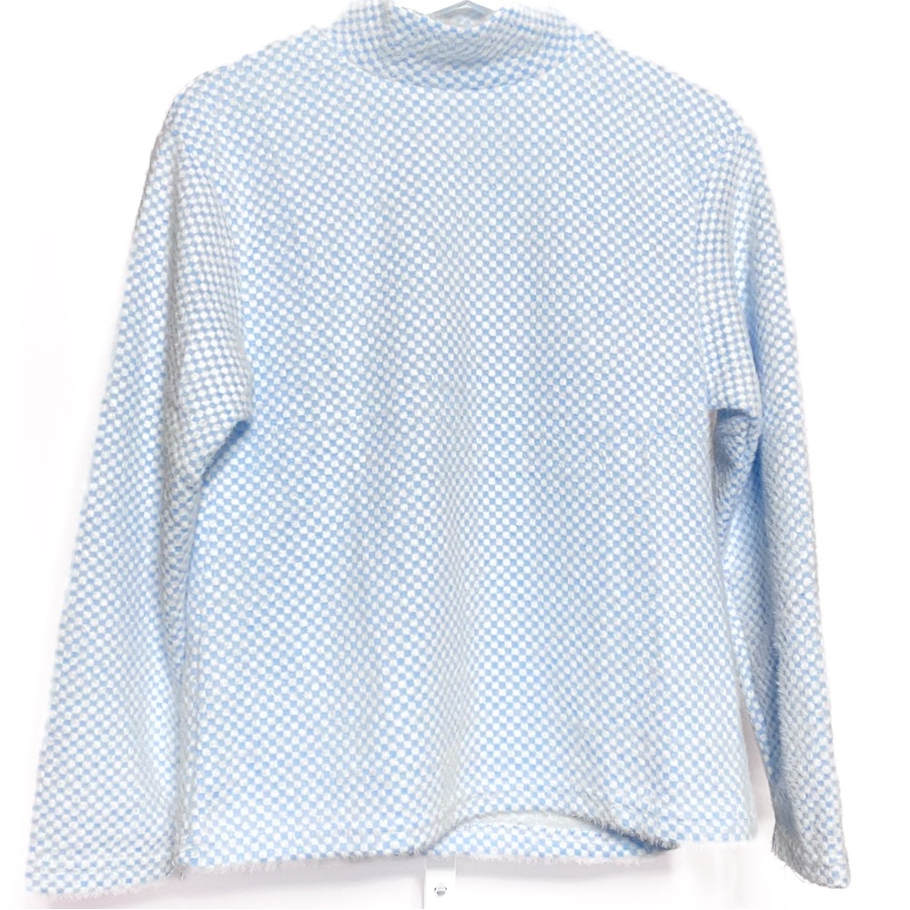 Zara Checkered Faux Fur Jacquard Mock Neck Top • S - Picture 2 of 5